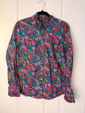 J. Crew liberty Floral Button-Down Shirt in Teal, Pink, and Orange szM